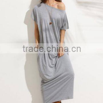 Dresses latest women girl design fashion photos Grey Pocket Short Sleeve Shift Maxi Dress