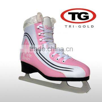 Pink PU cheap ice figure skating for girls made in china manufacture