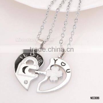 I Love You Key Split Heart Silver Plated Couple Love Necklace