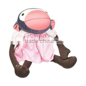 St monkey doll plush with PU material pink dress toys for girls
