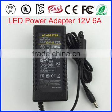 dc12V 6A power supply 72w 2 years warranty ce rohs fcc 110-220v input US EU AU UK plug led adapter led strip light power supply