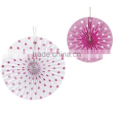 Candy Pink Polka Dot Hanging Fans Hanging Ceiling Party Decoration