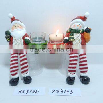 Ceramic Santa Claus and snowman candle holders