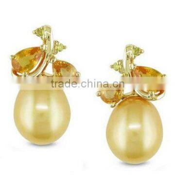 Fashion silver earring with yellow pearl