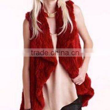 Gradient Color Knitted Real Rabbit Fur Gilet with Sleeveless