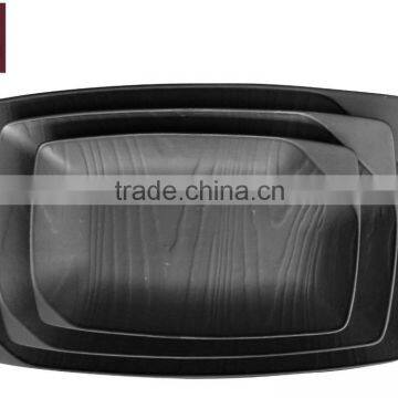 Black porcelain rectangular plate with tree line H10897