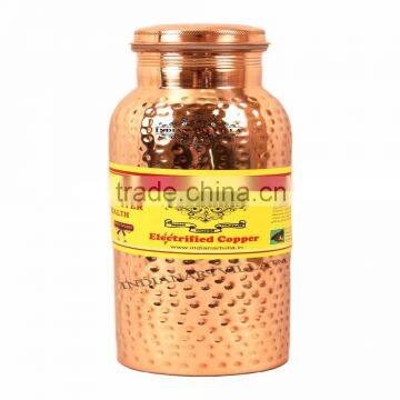 Handmade Best Quality Joint free Leak Proof Pure Copper Hammered water Bottle - 800 ML Travel Bottle Good Health Benefits Yoga,