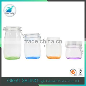 free sample 4pcs set transparent glass storage jar with clip lid