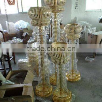 hot sale crystal gold pillar flower stand or walkway for wedding decorative wedding centerpieces