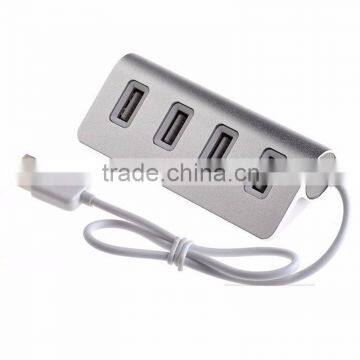High-end Mini Silver Metal 4 Ports 2.0 USB Hub Aluminium photo-2