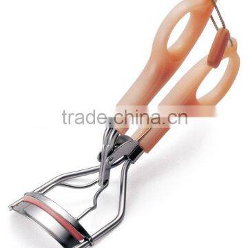 Plastic handle eyelash curler with button