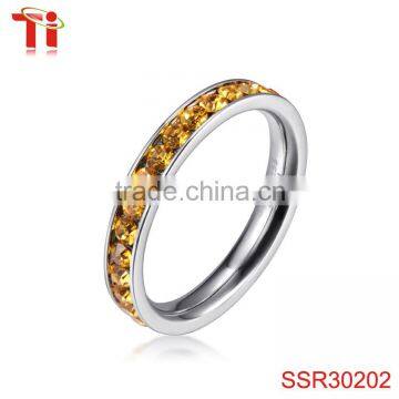316L Stainless Steel Citrine Yellow Cubic Zirconia CZ Eternity Wedding 4MM Band Ring
