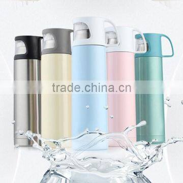 HOT SALE!!!!double wall stainless steel vacuum flask with glass lid cup