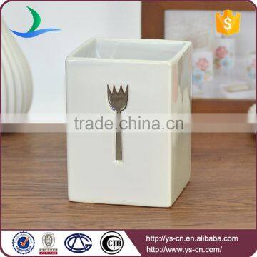 3pcs White Slivery Cutlery Decal Embossed Ceramic Cutlery Holder photo-5