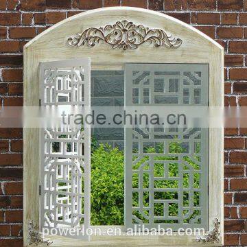 Wooden frame antique window mirror