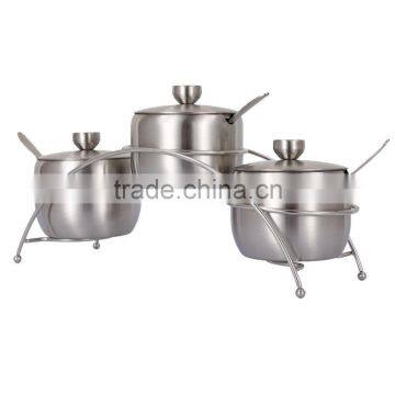 3 Pieces Stainless Steel Condiment Container Set With Rack photo-2