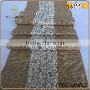 2017 hot sell burlap lace table runner, jute lace table runner