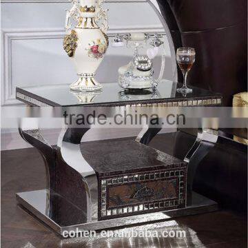 B108-3 rectangle stylish Stainless steel pu corner table with stone marble top