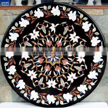 Marble Stone Inlaid Round Shape Coffee Table Top, Tabletop Exporter Marble Inlay Table Top