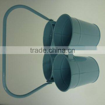 Set of 4 Small Round Bucket/Christmas Gift/Circular Gardening Decoration Metal Flower Print Pot/Flower Planter