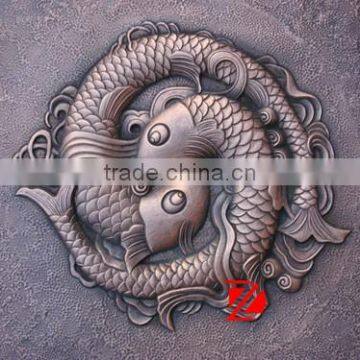 bronze fish relief wall sculpture