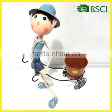 2015 special desing boy planter cart flower pot for home decoration