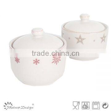 White Emboss Ceramic Sugar Bowl photo-3