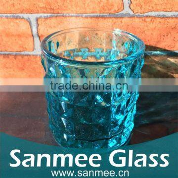 Wholesale Blue Diamiond Pattern Wine Glass Shape Candle holders