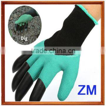 Hot Product Latex Coated Digging Garden Gloves With Four Claws