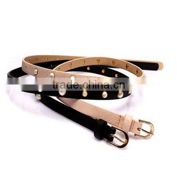 Fashion Pearls Decorated Pin Buckle Sex Girl Thin PU Waist Belt photo-6