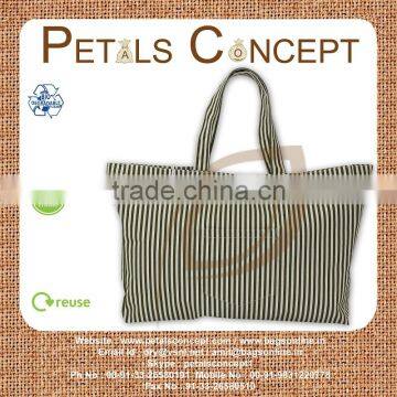 Canvas tote bag with one color stripe print all over with canvas self handle