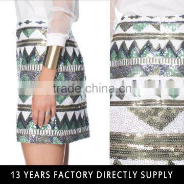 Young ladies geometric pattern slim tight sequin penicl skirt