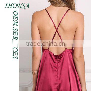 Ladies Fashion Names of Ladies Dresses With Pictures Wine Silky Plunge X Strap Slip Dresses HSD7833 photo-5