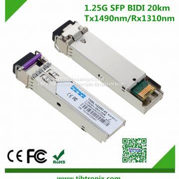 Модуло SFP 1.25 Гбит/с, дальность 20 км, LC BiDi SFP-трансивер, горячая замена, один LC, 1490 нм передача/1310 нм прием, DFB-LD, одномодовый, DDM