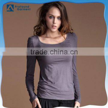 2015 slim fit long sleeve lustrous modal/spandex women plain t shirt