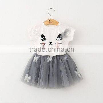 Girls sequin cat ears t-shirt and butterfly net skirt suit