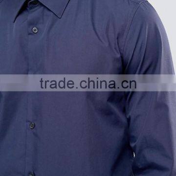 Plus Size Long Sleeve Spread Collar Mens Pre-Shrunk 65% Polyester 35% Cotton Breathable Slim Fit Casual Navy Solid Color Shirts photo-3