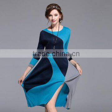 Lady multicolor fashion degisn crumple dresses with split hem