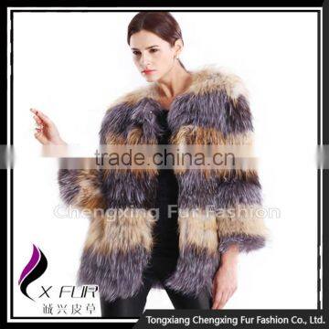 CX-G-A-233 Women Elegant Genuine Knitted Red&Silver Fox Fur Coat photo-2