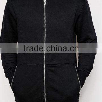 Mens 100% Cotton Pocket Customized Wholesale Plain Black Hoodie photo-5