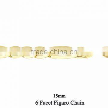 Gold Plated 15 MM 6 Facet Figaro Chain Necklace