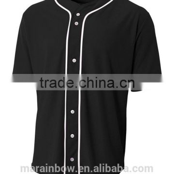 Wholesale Baseball Uniforms Black Plain Mens Mesh Baseball Jersey Short Sleeve Baseball Jersey with white Piping OEM