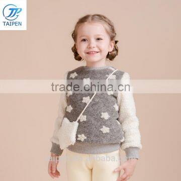 2017 Winter Girls Tweed Top Little Stars Jacquard Fleece t Shirt Designs For Children Long Sleeves Shirt