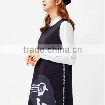Women's Black Knitting Small Hem A Printed Sleeveless Dresses photo-4