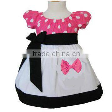 cheap kids clothes china Minnie Dress Pink Polka dots, White and Black with Applique cute custom boutique style cotton dress