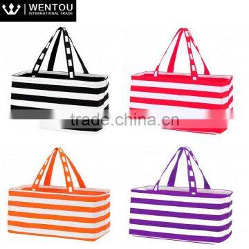 Personalized Striped Monogram Large Zipper Tote Bag photo-2