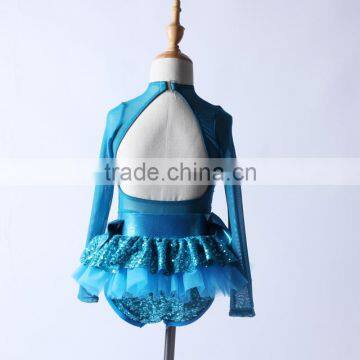 2016 New Design -n-Stock Items Supply Type and Costumes Long Sleeves Blue Leotard Sequin Half Skirt Jazz Dress photo-2