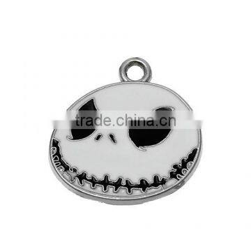 Charm Pendants Nightmare Before Christmas Halloween Skull Silver Tone Enamel White Black 25.0mmx24.0mm