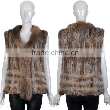 YR243 Knitting Rabbit Fur Vest 1*2 Knit Women Real Raccoon and Rabbit Fur Vest Wholesale OEM