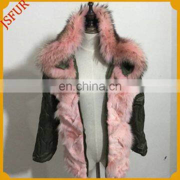 Real Fur Lined Raccoon Fur Collar Coat Jacket Parka Women Fur